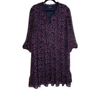 Lane Bryant Plus Size 24 Maroon Ditsy Print Floral Ruffle Hem 3/4‎ Sleeves